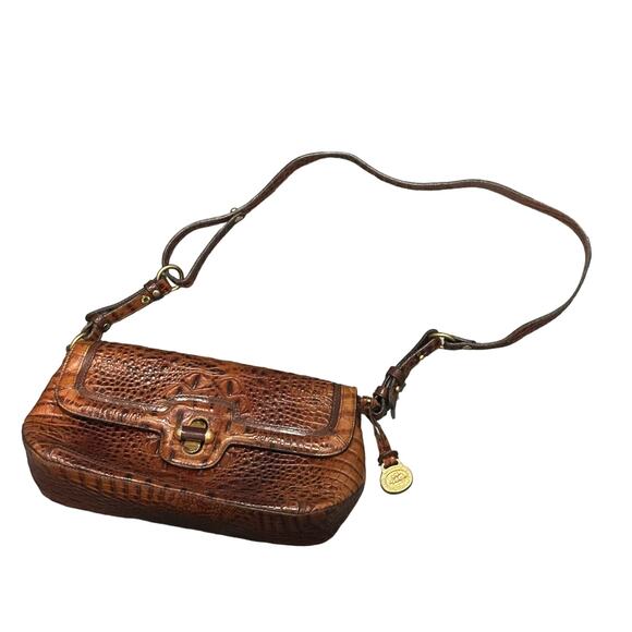 Brahmin Brown Leather Croc Adjustable Shoulder Bag - Picture 1 of 12